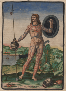 Fig 22: Hand-colored version of Theodor de Bry’s “The true picture of one Pict,” was originally published as an illustration in Thomas Hariot’s 1588 book “A Briefe and True Report of the New Found Land of Virginia.”